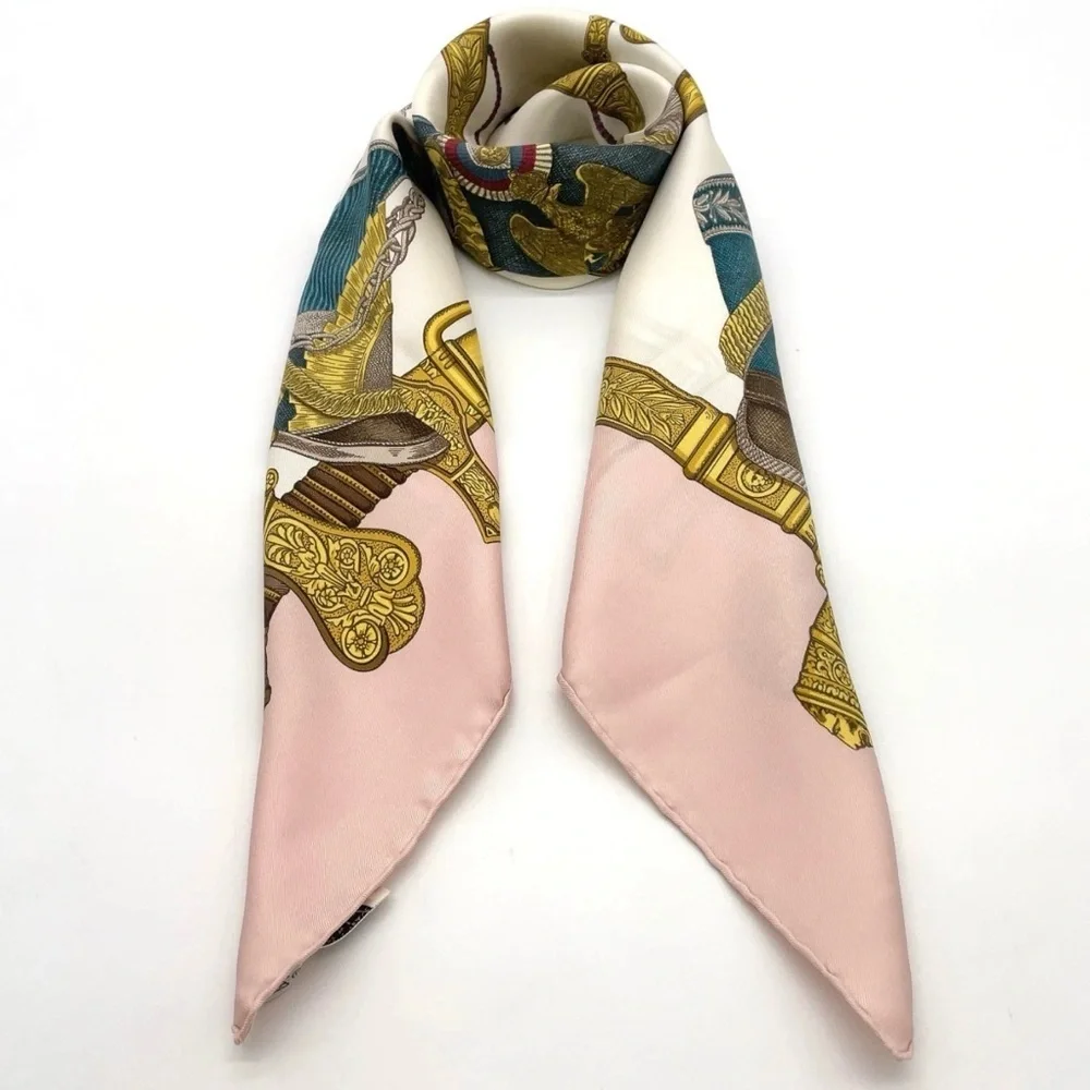 HERMES Vintage Rare Collectors Carre 90 “Grand Uniforme” 100% Silk Pink Scarf - Picture 11 of 15